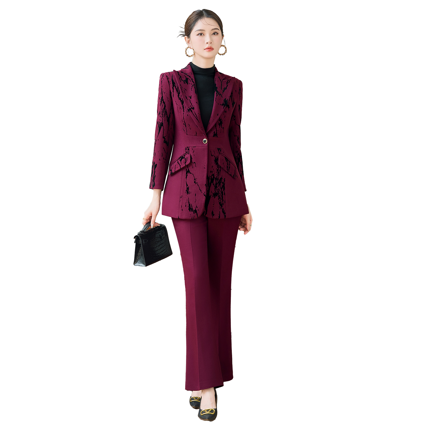 Chinese style printed suit set for women 2025 early autumn new slim fit one button commuting formal work clothes Chinese style printed suit set for women 2025 early autumn new slim fit one button commuting formal work clothes