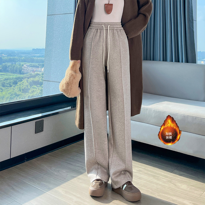 2025 Autumn and Winter New Style Versatile Sports and Leisure Pants for Women, Fashionable and Simple with Thick Velvet and Warm Wide Leg Pants 2025 Autumn and Winter New Style Versatile Sports and Leisure Pants for Women, Fashionable and Simple with Thick Velvet and Warm Wide Leg Pants