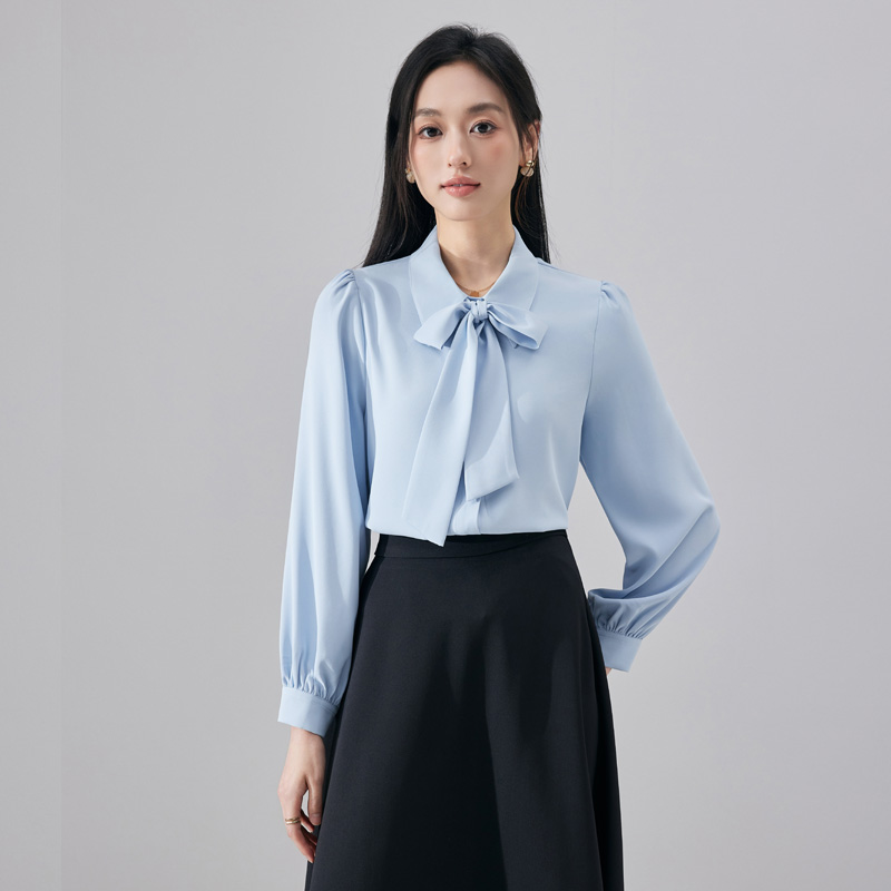 2025 design style western-style age reducing ribbon shirt for women's early autumn new fashionable and simple temperament versatile long sleeved shirt