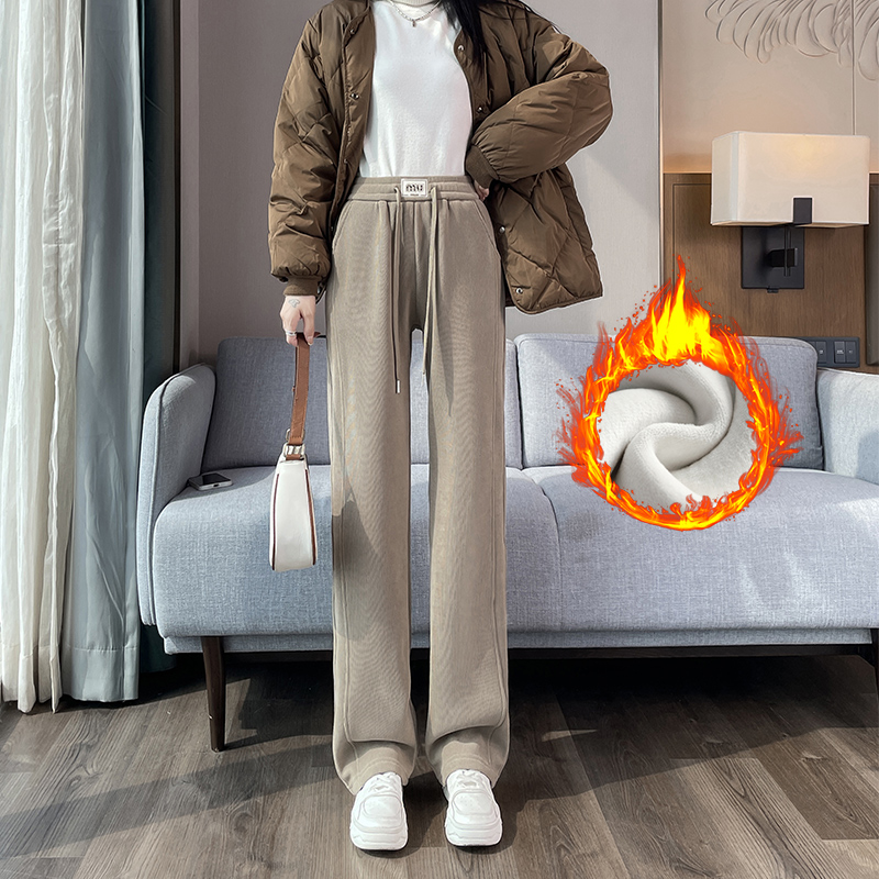 Velvet thickened elastic waistband pants for children's 2025 autumn and winter new style fashionable and simple temperament commuting versatile casual pants