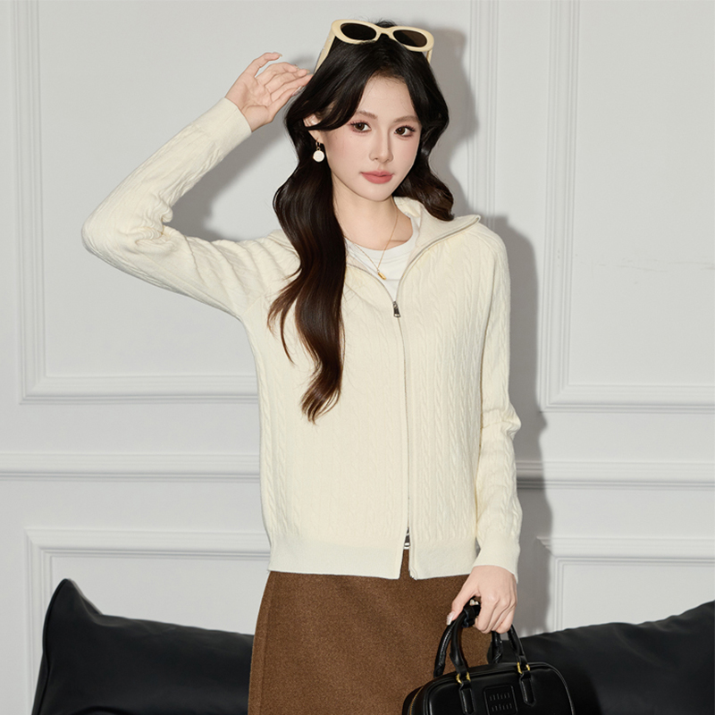 Design sense of western-style double zipper sweater for women in autumn 2025, new style for small stature, versatile base shirt, top Design sense of western-style double zipper sweater for women in autumn 2025, new style for small stature, versatile base shirt, top