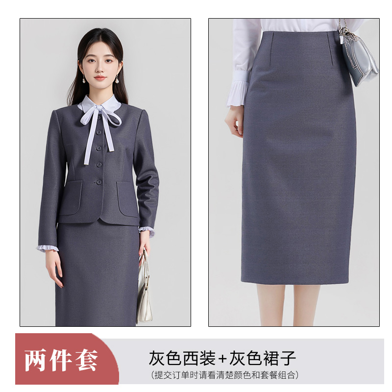 Temperament round neck gray suit for women, autumn new style, simple and capable, goddess style commuting formal wear, long sleeved suit Temperament round neck gray suit for women, autumn new style, simple and capable, goddess style commuting formal wear, long sleeved suit