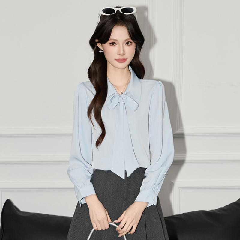 Lace up shirt, women's 2025 autumn new design, niche temperament, casual versatile, solid color long sleeved shirt