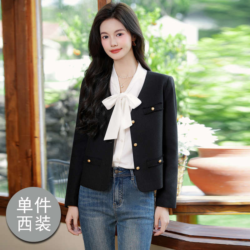 Xiaoxiangfeng Short Black Jacket for Women 2025 Early Autumn New Style Fashionable Simple Temperament Casual Versatile Long Sleeve Top Xiaoxiangfeng Short Black Jacket for Women 2025 Early Autumn New Style Fashionable Simple Temperament Casual Versatile Long Sleeve Top