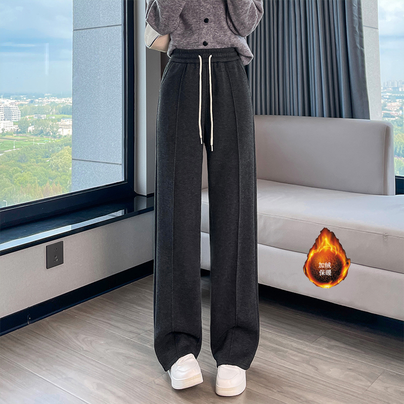 2025 Autumn and Winter New Style Versatile Sports and Leisure Pants for Women, Fashionable and Simple with Thick Velvet and Warm Wide Leg Pants 2025 Autumn and Winter New Style Versatile Sports and Leisure Pants for Women, Fashionable and Simple with Thick Velvet and Warm Wide Leg Pants