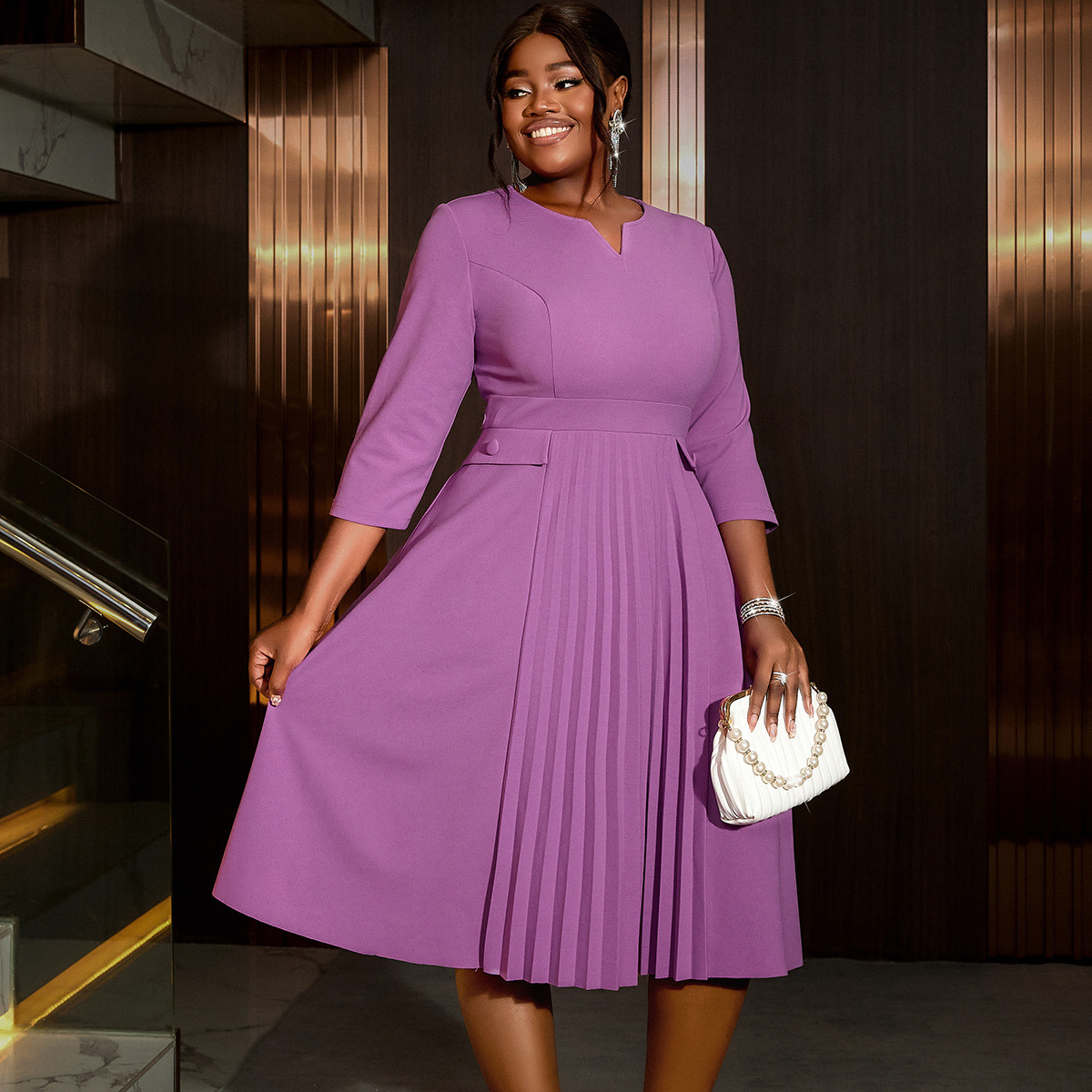 AM040920 Foreign Trade Fashion pleated skirt Solid color pleated plus size dresses