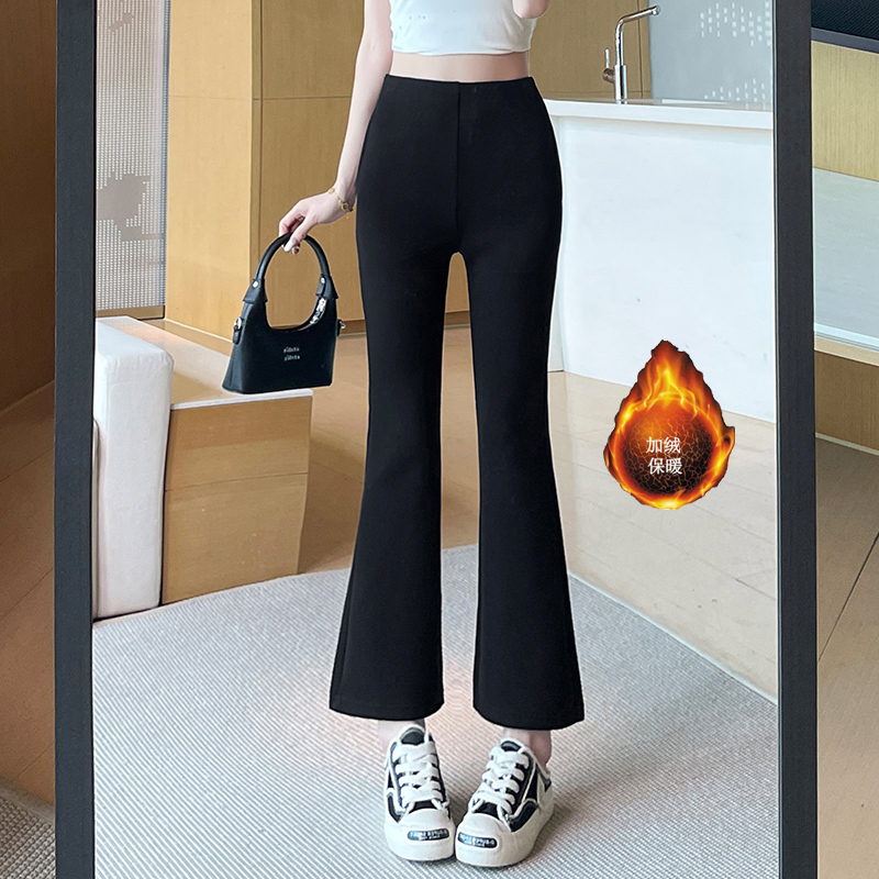 2025 Velvet Thickened Micro Pull Pants for Women's Autumn and Winter Design, with a niche temperament, casual and versatile, short cropped pants 2025 Velvet Thickened Micro Pull Pants for Women's Autumn and Winter Design, with a niche temperament, casual and versatile, short cropped pants