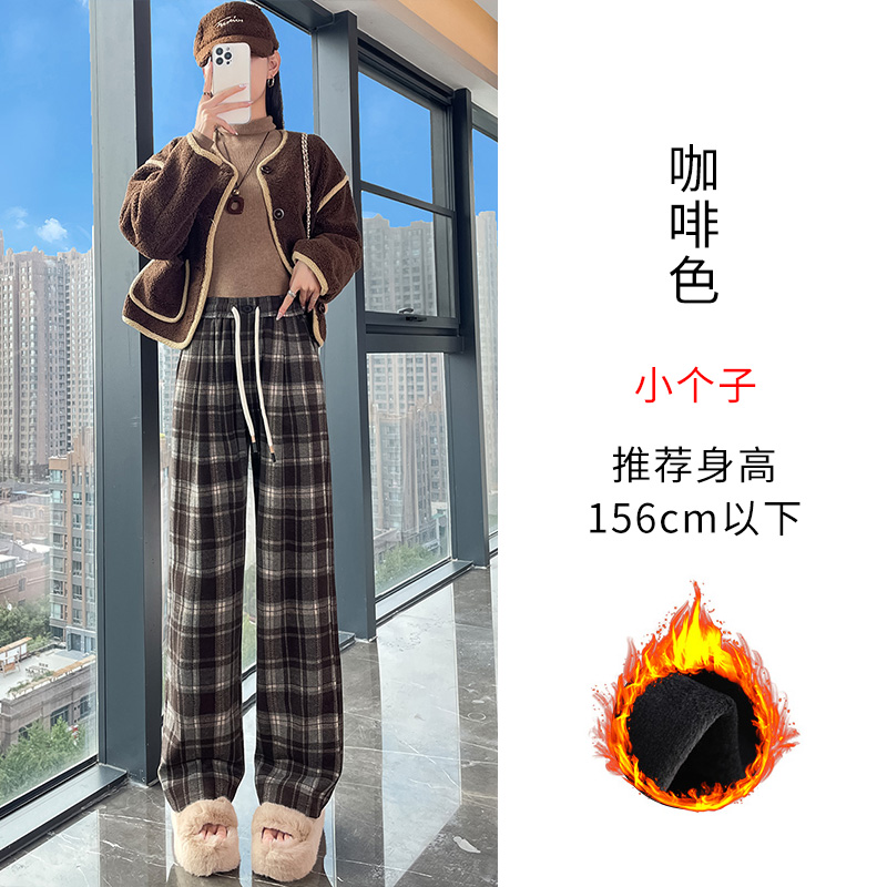 Vintage plaid casual pants for women in the autumn and winter of 2025, fashionable and stylish, versatile, elastic waisted wide leg pants Vintage plaid casual pants for women in the autumn and winter of 2025, fashionable and stylish, versatile, elastic waisted wide leg pants