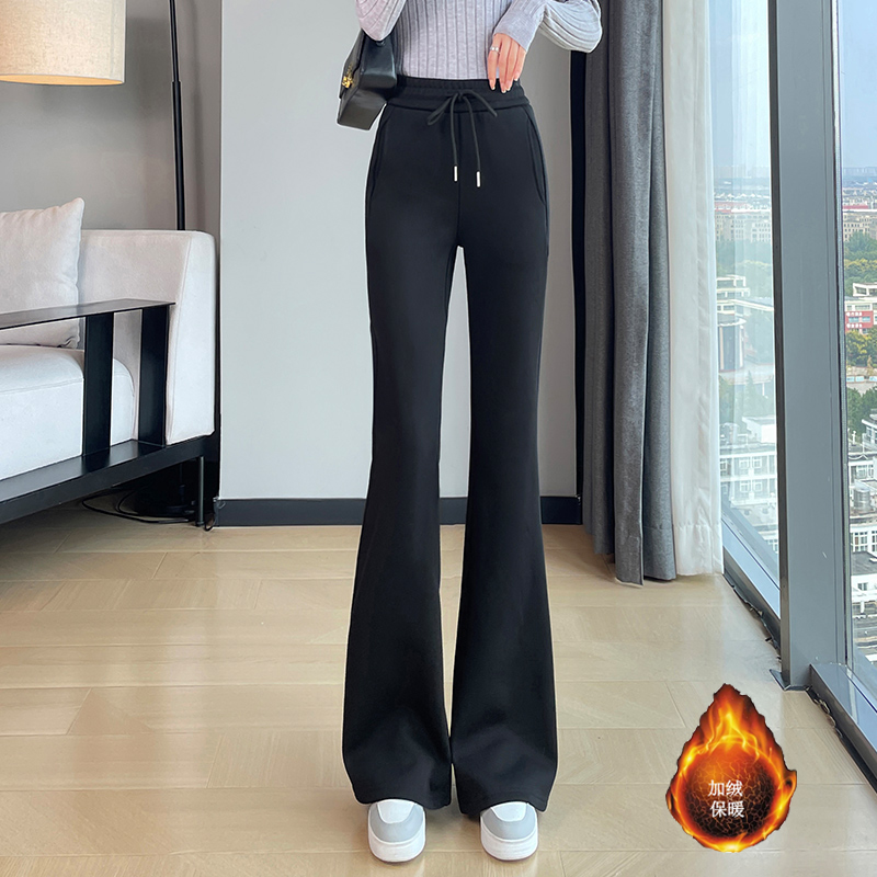 Winter new style with plush and thickened micro flared pants for women, 2025 new style slim fit and slimming temperament, casual versatile elastic pants Winter new style with plush and thickened micro flared pants for women, 2025 new style slim fit and slimming temperament, casual versatile elastic pants
