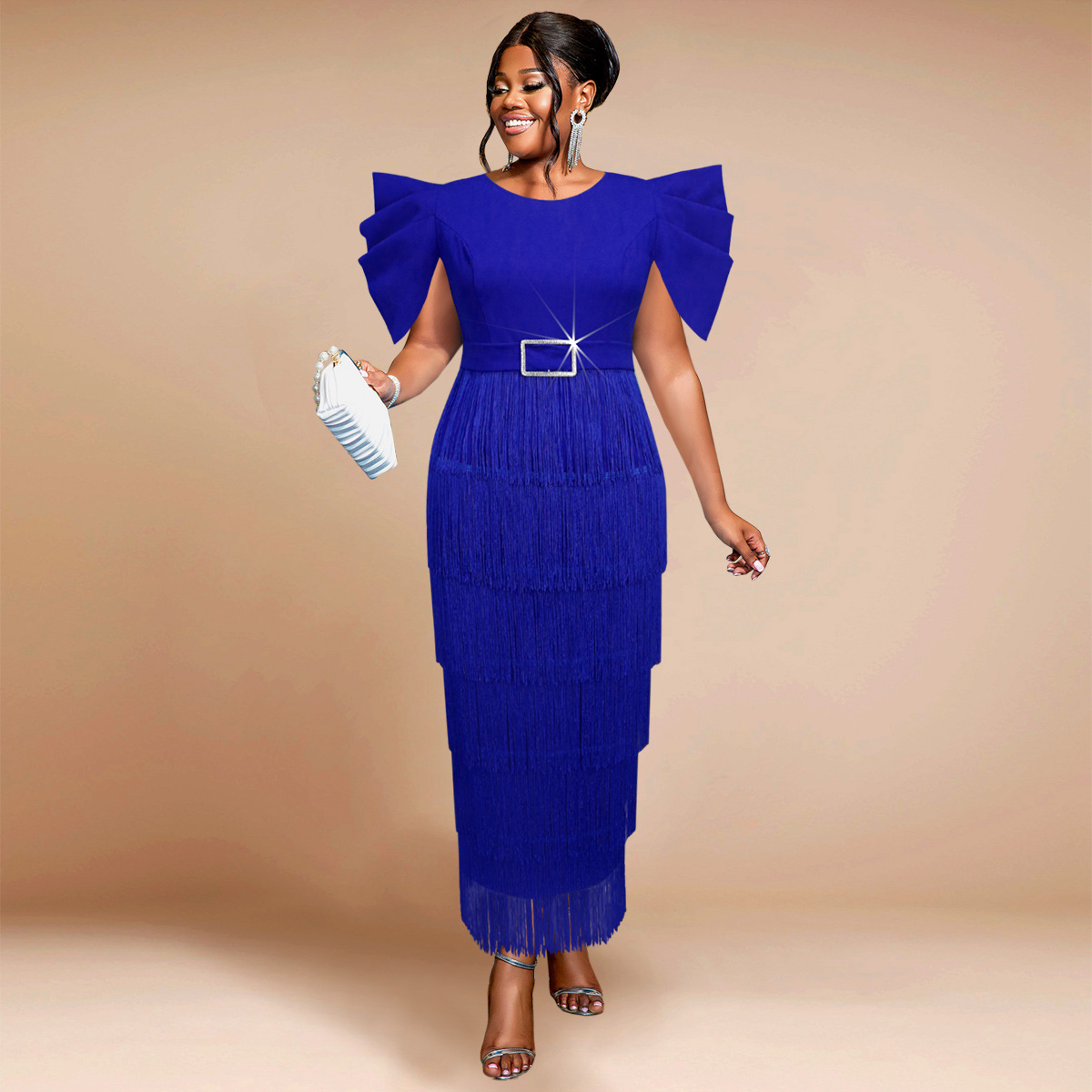 AM040730 Cross border European and American High Waist, Drawback, Tassel Skirt, Commuting Party, Fashion Large Women's Dresses