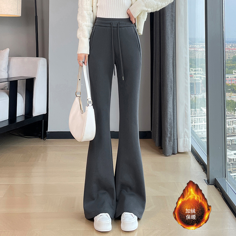 Winter new style with plush and thickened micro flared pants for women, 2025 new style slim fit and slimming temperament, casual versatile elastic pants Winter new style with plush and thickened micro flared pants for women, 2025 new style slim fit and slimming temperament, casual versatile elastic pants