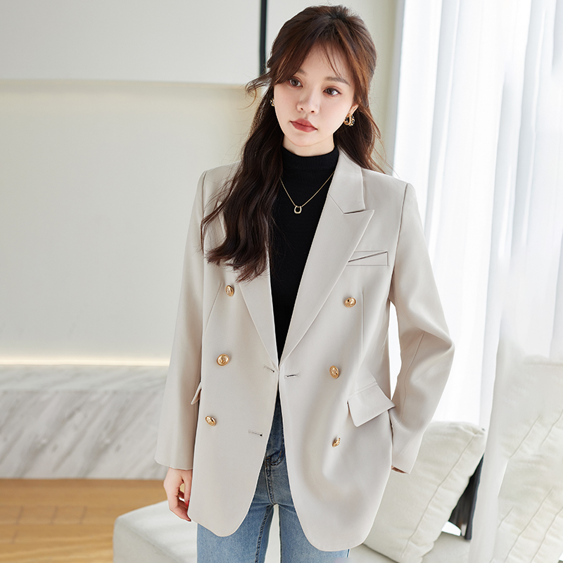Design sense, temperament, double breasted professional suit jacket, women's 2024 spring new high-end long sleeved workwear suit Design sense, temperament, double breasted professional suit jacket, women's 2024 spring new high-end long sleeved workwear suit