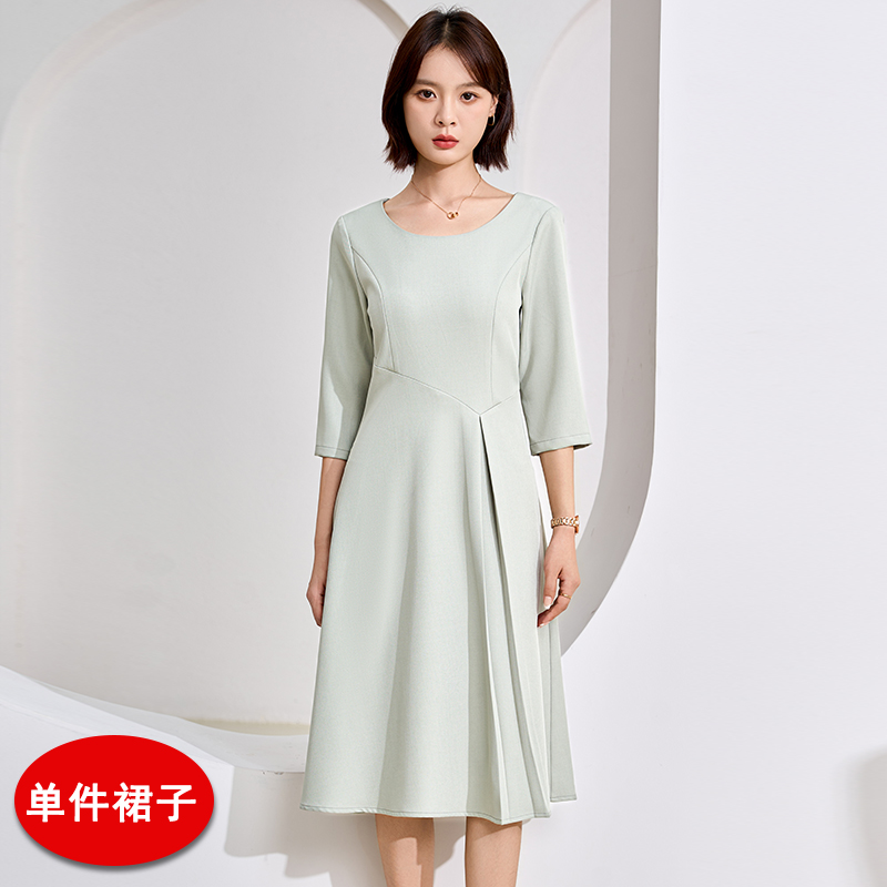 Temperament round neck A-line dress for women 2025 autumn harvest, waist slimming, temperament goddess style commuting versatile mid sleeved dress Temperament round neck A-line dress for women 2025 autumn harvest, waist slimming, temperament goddess style commuting versatile mid sleeved dress