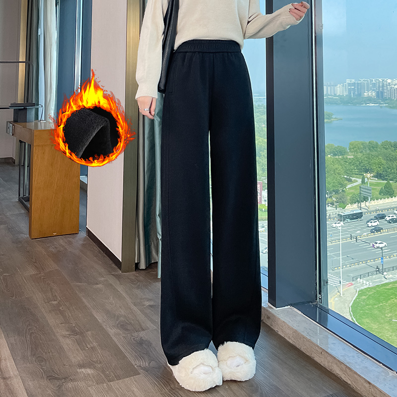 Wool wide leg pants for women in autumn and winter of 2025, fashionable and simple temperament, versatile for commuting, and thick woolen warm casual pants Wool wide leg pants for women in autumn and winter of 2025, fashionable and simple temperament, versatile for commuting, and thick woolen warm casual pants
