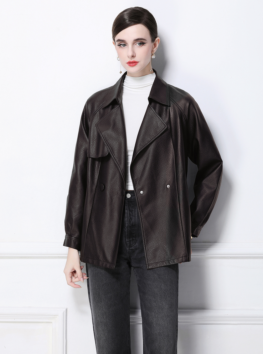 Real shot European station retro matte PU leather punk leather jacket 906