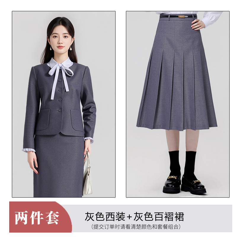 Temperament round neck gray suit for women, autumn new style, simple and capable, goddess style commuting formal wear, long sleeved suit Temperament round neck gray suit for women, autumn new style, simple and capable, goddess style commuting formal wear, long sleeved suit