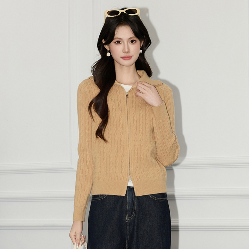 Design sense of western-style double zipper sweater for women in autumn 2025, new style for small stature, versatile base shirt, top Design sense of western-style double zipper sweater for women in autumn 2025, new style for small stature, versatile base shirt, top