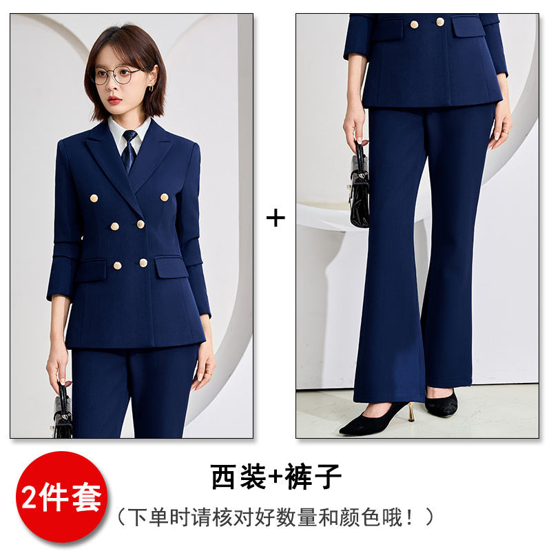 Commuting formal suit in navy blue, women's 2025 autumn new style slim fit and high-end double breasted suit Commuting formal suit in navy blue, women's 2025 autumn new style slim fit and high-end double breasted suit