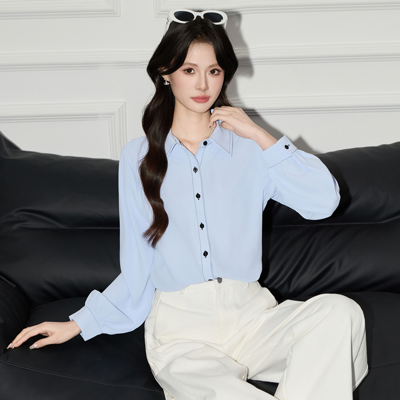 2025 New Blue Shirt, Small Shirt, Women's Design, niche temperament, casual commuting, versatile long sleeved shirt, autumn 2025 New Blue Shirt, Small Shirt, Women's Design, niche temperament, casual commuting, versatile long sleeved shirt, autumn