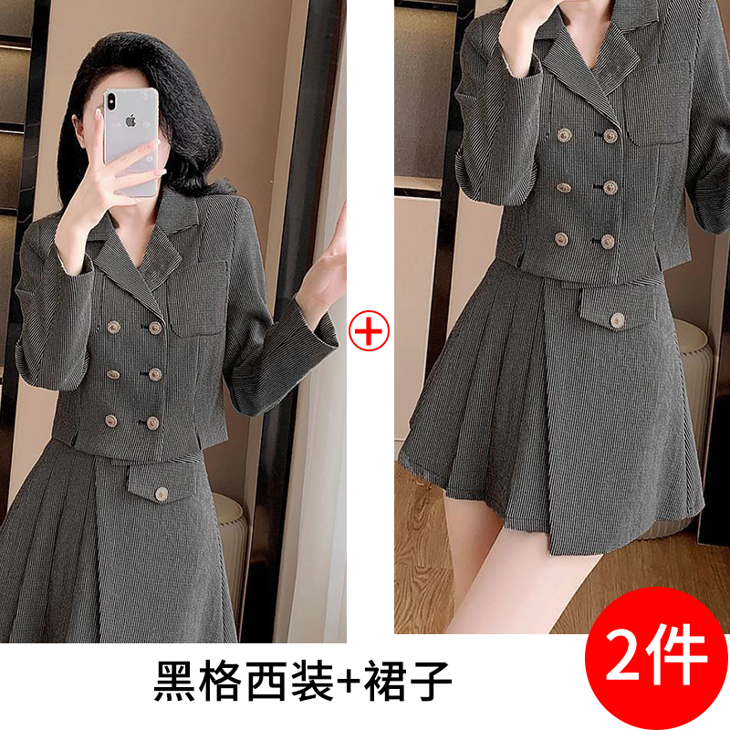Short double breasted suit jacket for women in early autumn, fashionable and simple temperament, small fragrance style commuting suit set Short double breasted suit jacket for women in early autumn, fashionable and simple temperament, small fragrance style commuting suit set