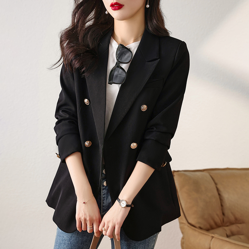 Design sense, temperament, double breasted professional suit jacket, women's 2024 spring new high-end long sleeved workwear suit Design sense, temperament, double breasted professional suit jacket, women's 2024 spring new high-end long sleeved workwear suit