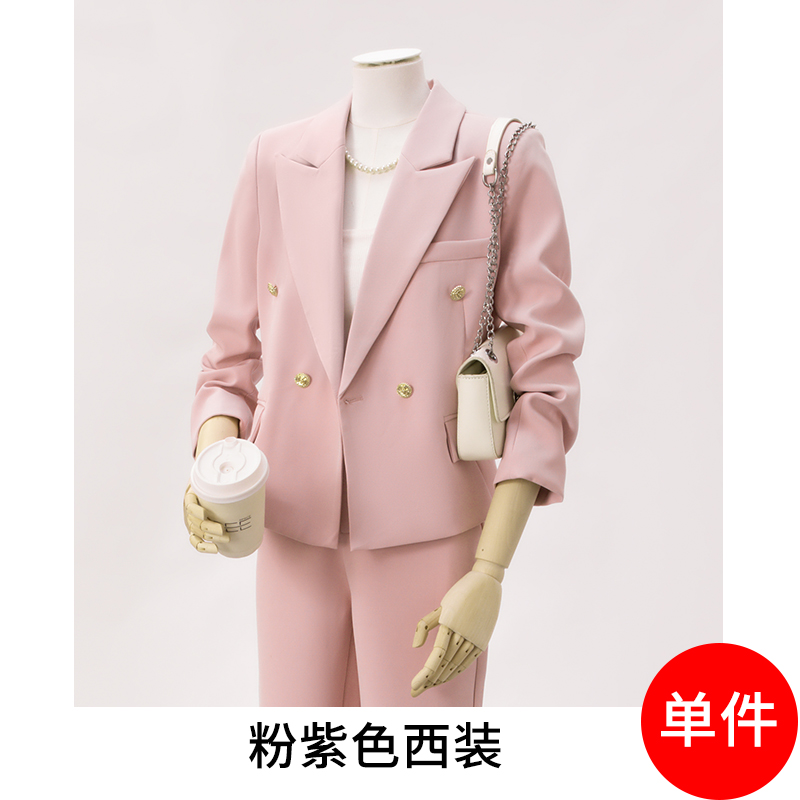 Pink suit set for women, autumn 2025 fashion Korean version, temperament goddess style, small stature commuting short suit Pink suit set for women, autumn 2025 fashion Korean version, temperament goddess style, small stature commuting short suit