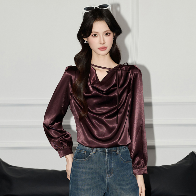 Goddess style long sleeved shirt for autumn 2025, new high-end acetate satin shirt, versatile commuter top Goddess style long sleeved shirt for autumn 2025, new high-end acetate satin shirt, versatile commuter top