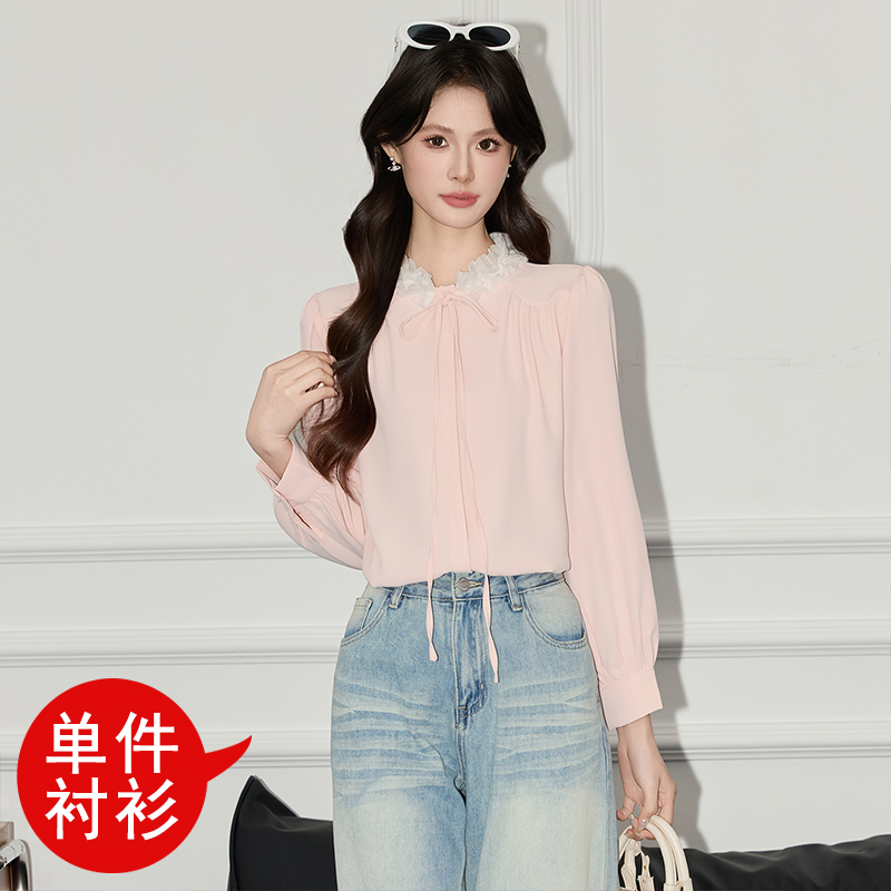 Fashionable and stylish pink shirt, women's 2025 early autumn new design, niche temperament, versatile long sleeved shirt Fashionable and stylish pink shirt, women's 2025 early autumn new design, niche temperament, versatile long sleeved shirt