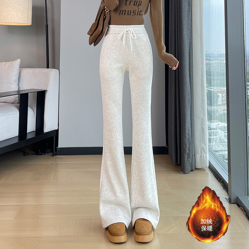 Winter new style with plush and thickened micro flared pants for women, 2025 new style slim fit and slimming temperament, casual versatile elastic pants Winter new style with plush and thickened micro flared pants for women, 2025 new style slim fit and slimming temperament, casual versatile elastic pants