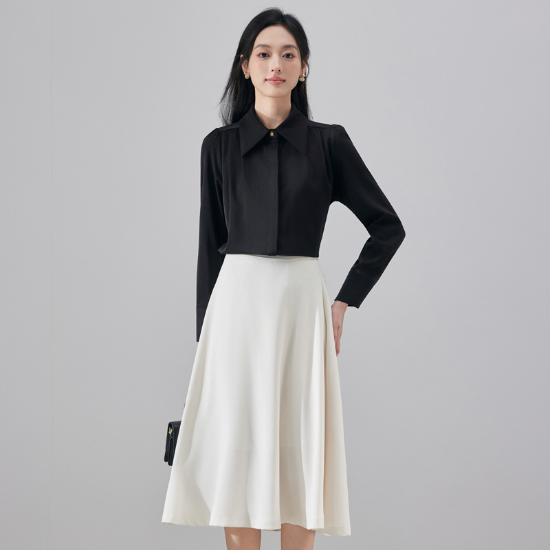 Casual and versatile black shirt for women in early autumn 2025, fashionable and simple temperament, goddess style commuting long sleeved shirt Casual and versatile black shirt for women in early autumn 2025, fashionable and simple temperament, goddess style commuting long sleeved shirt