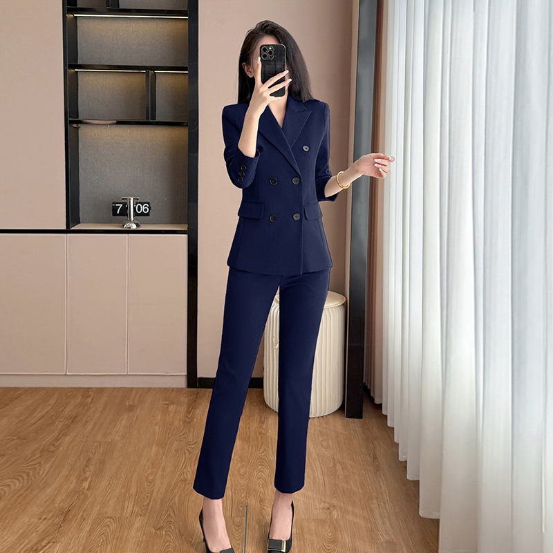 2025 high-end double breasted suit set for women's autumn new style, simple and capable temperament, goddess style commuting work clothes 2025 high-end double breasted suit set for women's autumn new style, simple and capable temperament, goddess style commuting work clothes