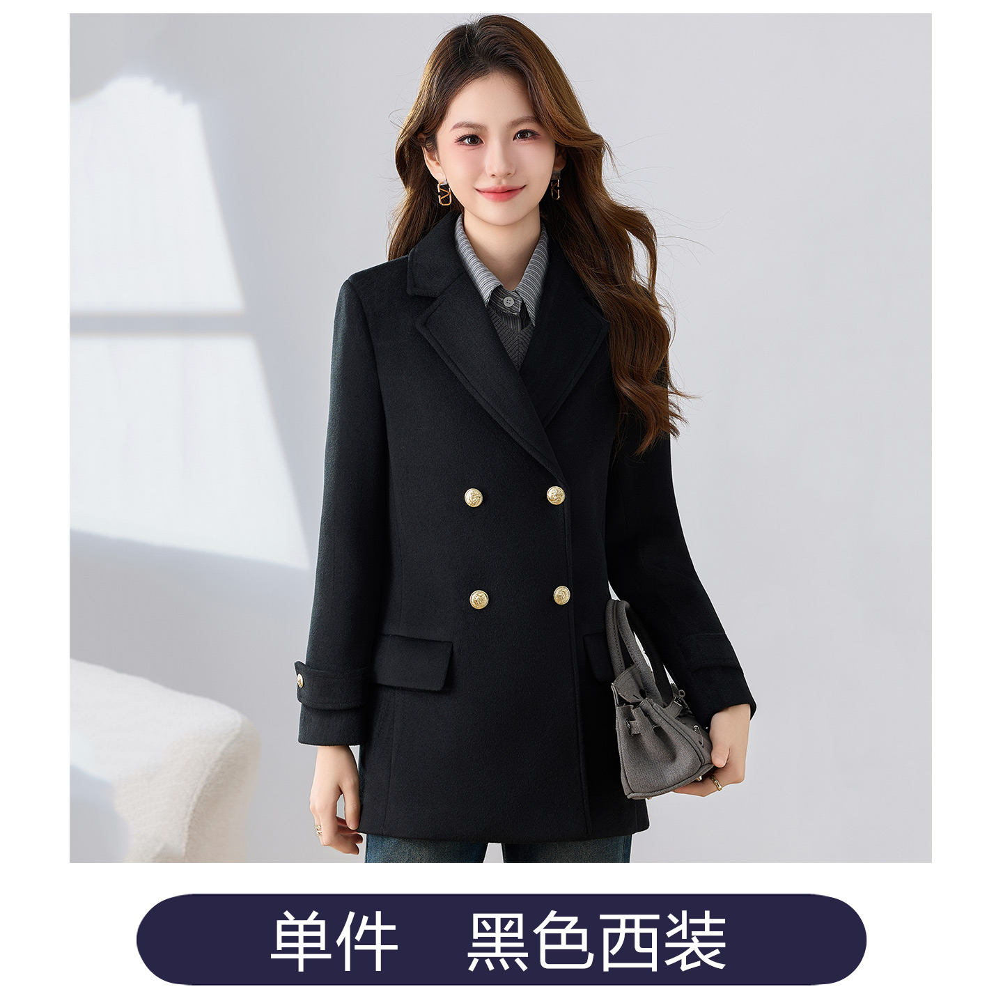 High end double breasted suit jacket for women, 2025 early autumn new style, simple and capable temperament, goddess style commuting suit High end double breasted suit jacket for women, 2025 early autumn new style, simple and capable temperament, goddess style commuting suit