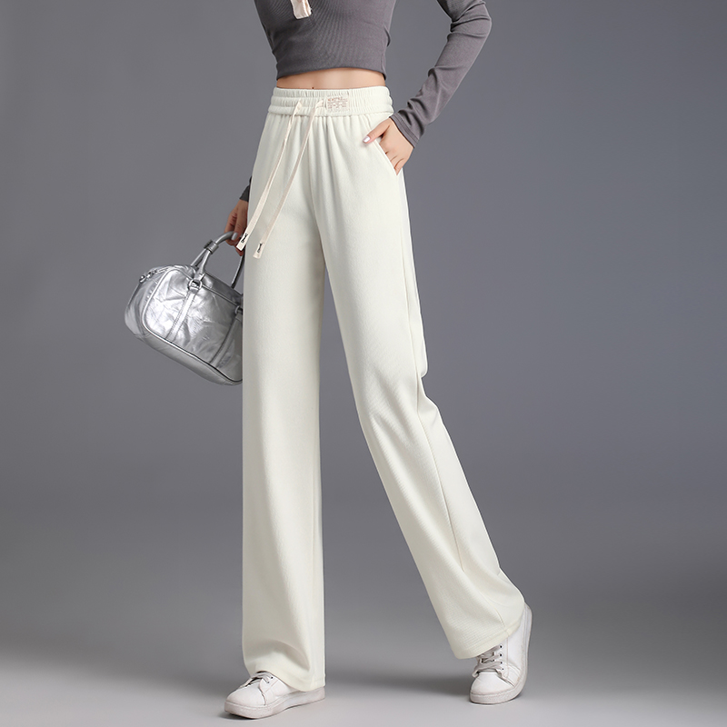 Velvet thickened elastic waisted casual pants for women in autumn and winter, new minimalist style OL casual versatile commuting wide leg pants Velvet thickened elastic waisted casual pants for women in autumn and winter, new minimalist style OL casual versatile commuting wide leg pants