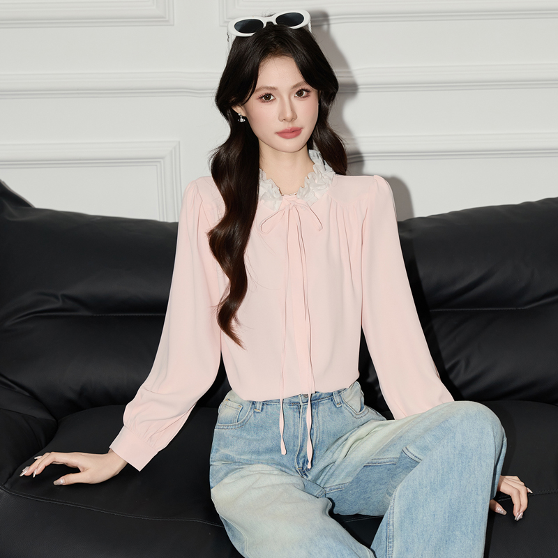 Fashionable and stylish pink shirt, women's 2025 early autumn new design, niche temperament, versatile long sleeved shirt