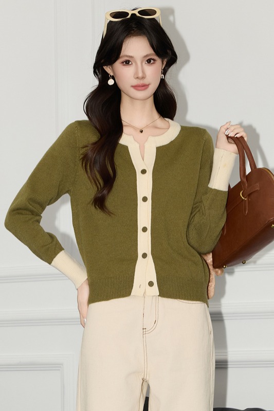 2025 autumn and winter new stylish and simple Morandi color button design color blocked knit sweater for women 2025 autumn and winter new stylish and simple Morandi color button design color blocked knit sweater for women