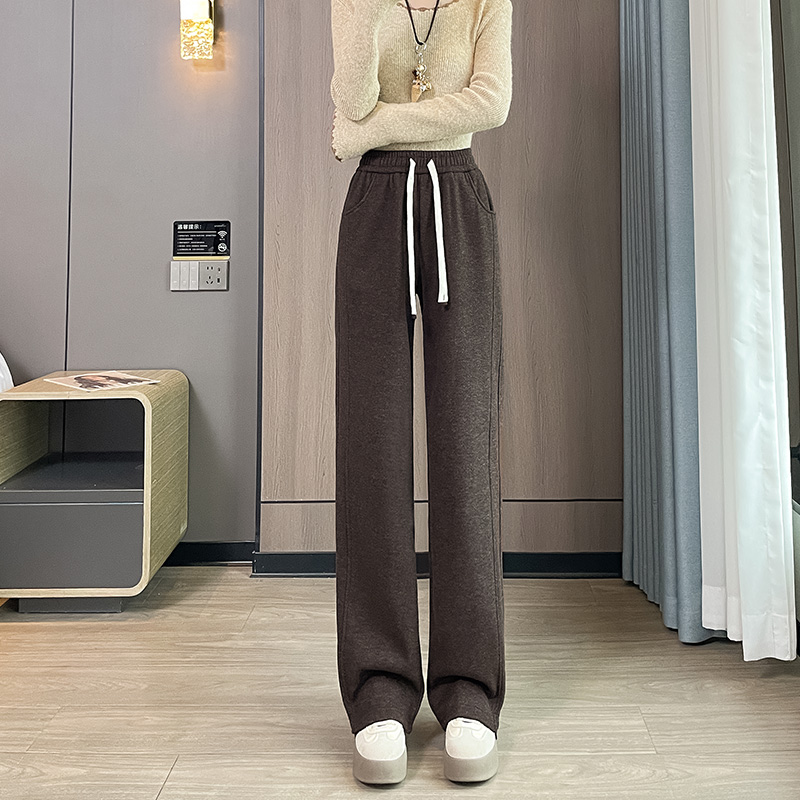 Velvet thickened warm casual elastic pants for women in autumn and winter 2025, fashionable and simple temperament, versatile wide leg pants for commuting Velvet thickened warm casual elastic pants for women in autumn and winter 2025, fashionable and simple temperament, versatile wide leg pants for commuting