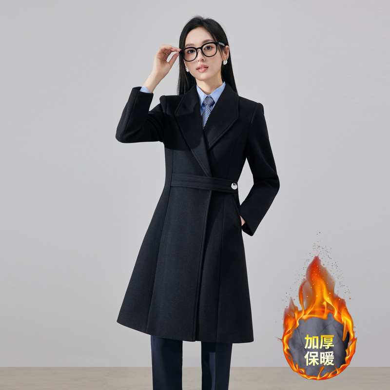Waist slimming woolen coat for women in autumn and winter 2025, new simple and capable temperament, goddess style medium long coat Waist slimming woolen coat for women in autumn and winter 2025, new simple and capable temperament, goddess style medium long coat