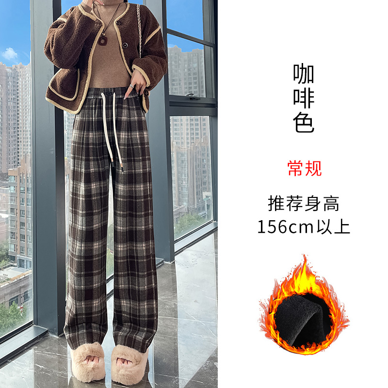Vintage plaid casual pants for women in the autumn and winter of 2025, fashionable and stylish, versatile, elastic waisted wide leg pants Vintage plaid casual pants for women in the autumn and winter of 2025, fashionable and stylish, versatile, elastic waisted wide leg pants