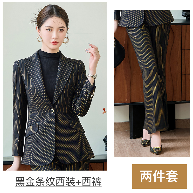 Temperament women's professional work clothes striped suit jacket 2025 autumn decoration one button commuting formal suit set Temperament women's professional work clothes striped suit jacket 2025 autumn decoration one button commuting formal suit set