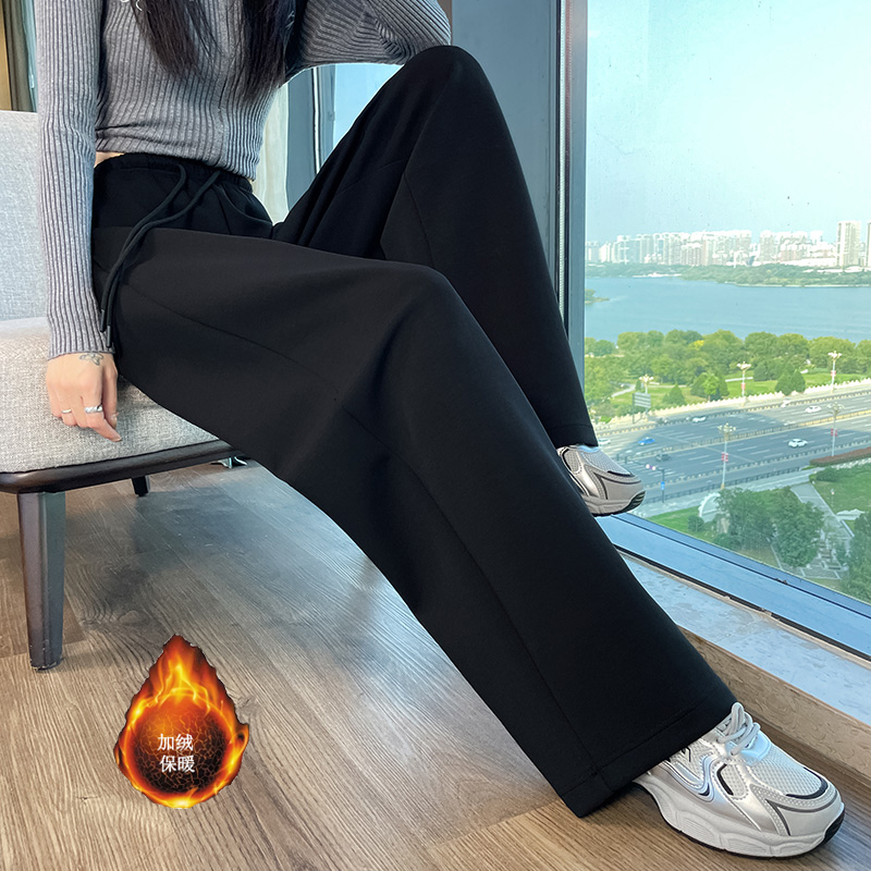 Velvet thickened warm sports pants for women in autumn and winter 2025, fashionable and simple temperament, elastic waisted commuting casual pants Velvet thickened warm sports pants for women in autumn and winter 2025, fashionable and simple temperament, elastic waisted commuting casual pants
