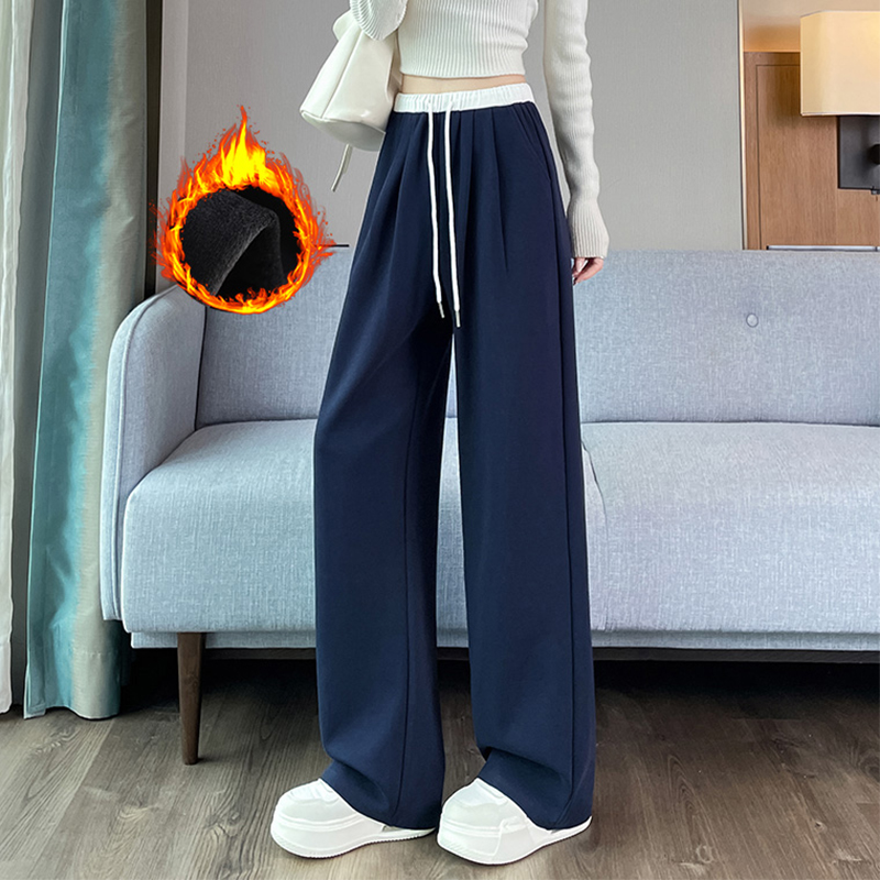 2025 Velvet Thickened Warm Sports Pants for Women's Autumn and Winter Fashion, Simple and Versatile, Elastic Waist, Wide Leg Pants 2025 Velvet Thickened Warm Sports Pants for Women's Autumn and Winter Fashion, Simple and Versatile, Elastic Waist, Wide Leg Pants
