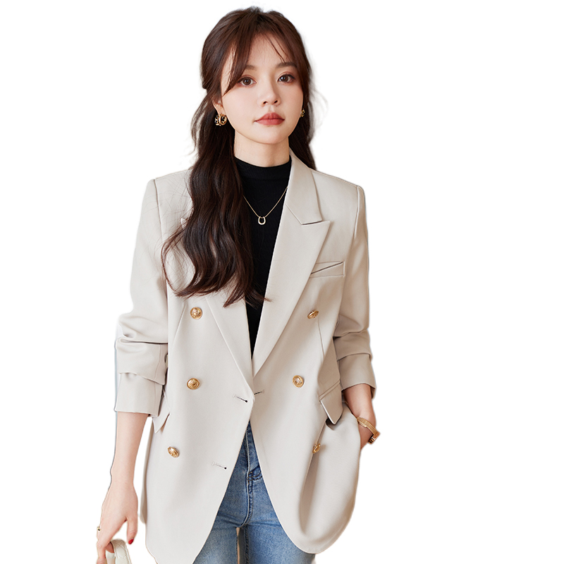Design sense, temperament, double breasted professional suit jacket, women's 2024 spring new high-end long sleeved workwear suit Design sense, temperament, double breasted professional suit jacket, women's 2024 spring new high-end long sleeved workwear suit