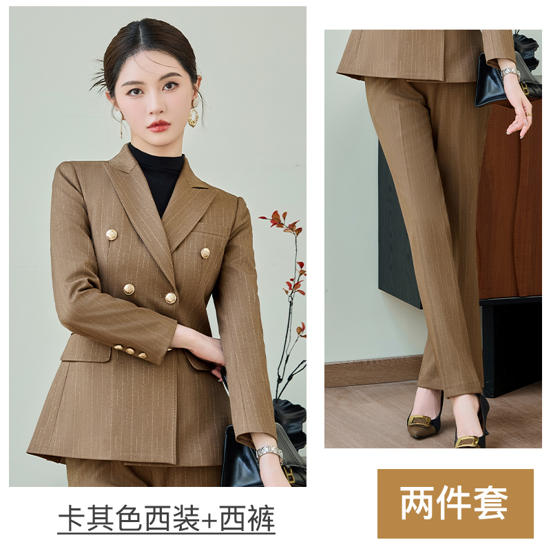 High end striped double breasted suit jacket for women, autumn new style, simple and capable temperament, commuting formal suit set High end striped double breasted suit jacket for women, autumn new style, simple and capable temperament, commuting formal suit set
