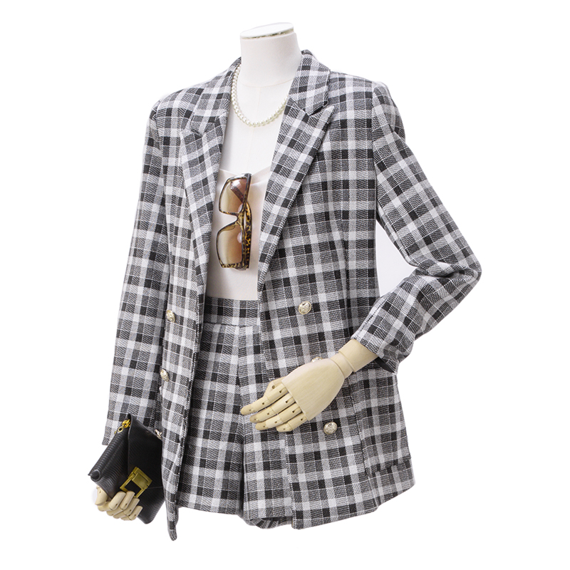 Commuting retro temperament plaid suit for women 2025 early autumn new design sense niche fashion long sleeved suit Commuting retro temperament plaid suit for women 2025 early autumn new design sense niche fashion long sleeved suit