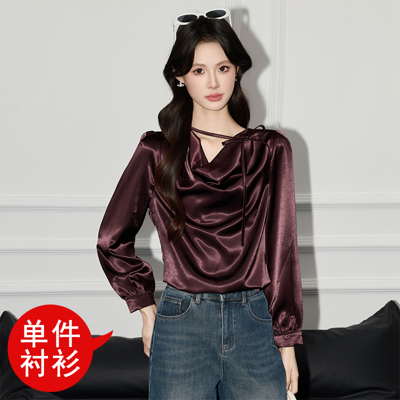 Goddess style long sleeved shirt for autumn 2025, new high-end acetate satin shirt, versatile commuter top Goddess style long sleeved shirt for autumn 2025, new high-end acetate satin shirt, versatile commuter top