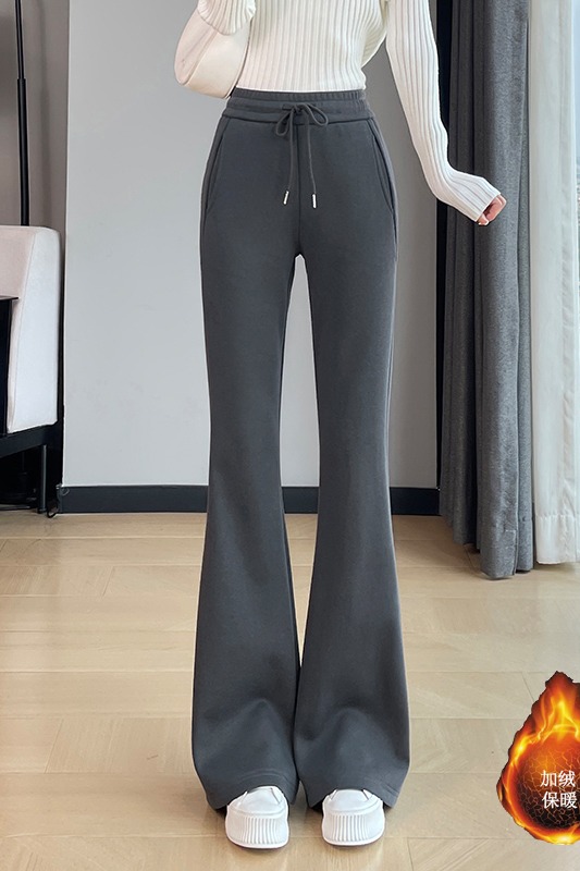 Winter new style with plush and thickened micro flared pants for women, 2025 new style slim fit and slimming temperament, casual versatile elastic pants Winter new style with plush and thickened micro flared pants for women, 2025 new style slim fit and slimming temperament, casual versatile elastic pants