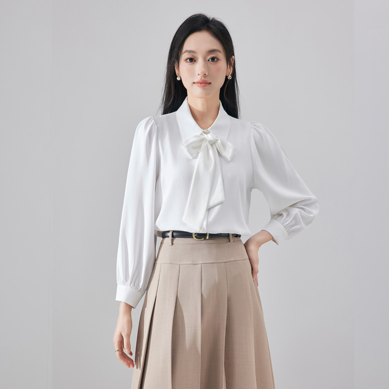 2025 design style western-style age reducing ribbon shirt for women's early autumn new fashionable and simple temperament versatile long sleeved shirt 2025 design style western-style age reducing ribbon shirt for women's early autumn new fashionable and simple temperament versatile long sleeved shirt