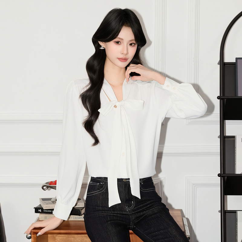 2025 design sense niche temperament lace up shirt small shirt women's early autumn casual versatile OL fashionable simple shirt 2025 design sense niche temperament lace up shirt small shirt women's early autumn casual versatile OL fashionable simple shirt