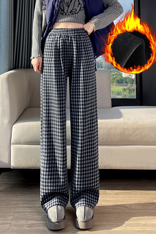 Thick and warm plaid casual pants with added fleece, women's autumn and winter new design sense, niche temperament, versatile elastic waisted pants Thick and warm plaid casual pants with added fleece, women's autumn and winter new design sense, niche temperament, versatile elastic waisted pants