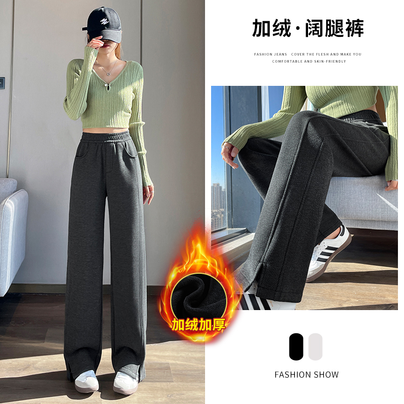 Thick and Warm Casual Pants with Velvet for Women 2025 Autumn and Winter New Design, Small and Popular Style, Versatile Split Pants Thick and Warm Casual Pants with Velvet for Women 2025 Autumn and Winter New Design, Small and Popular Style, Versatile Split Pants
